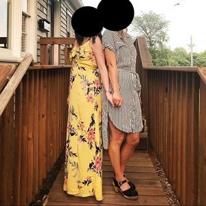 White/green striped button up dress